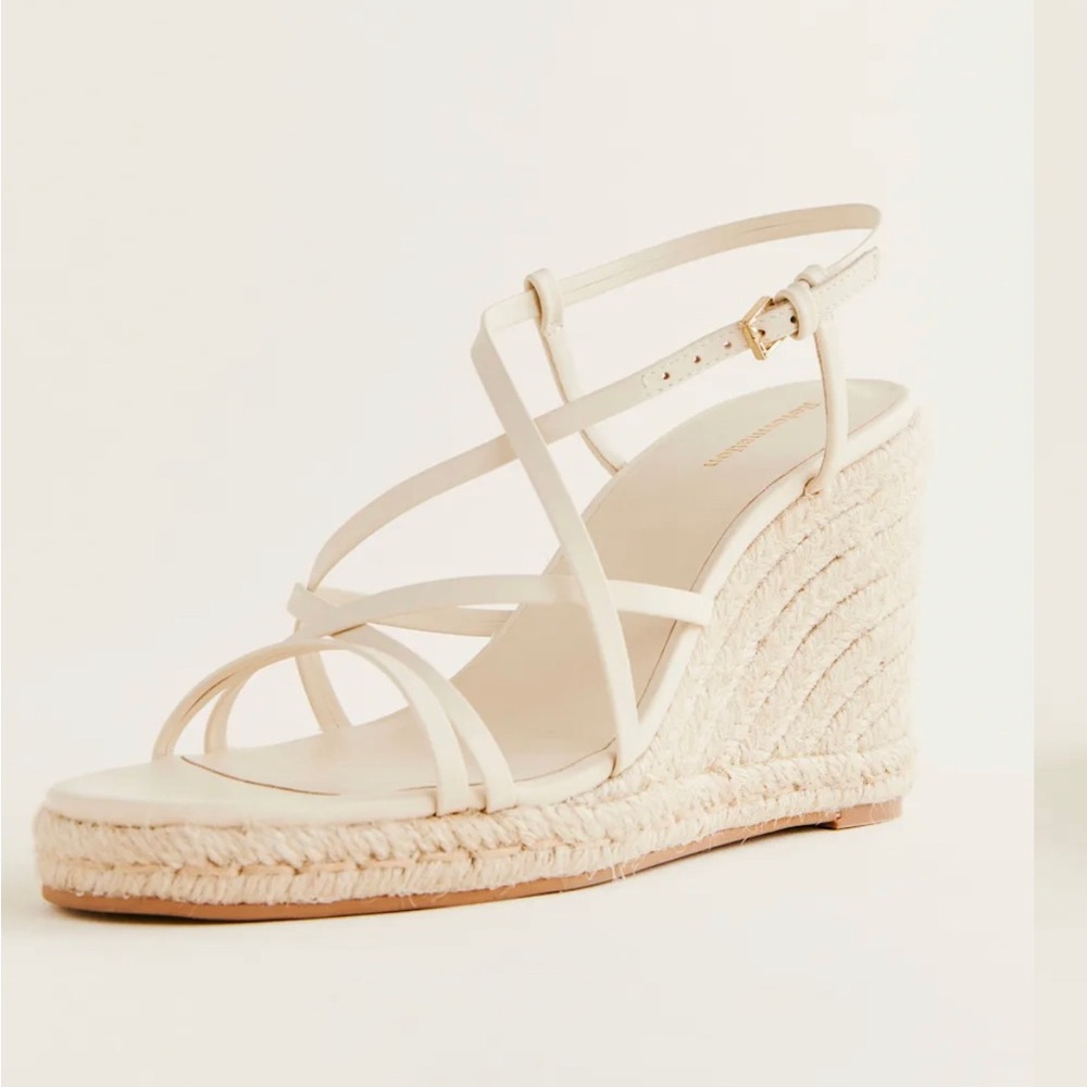 Reformation Cream Strappy Wedge Sandals